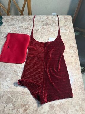 triangl swimwear Red Velvet Lace-Trim Romper